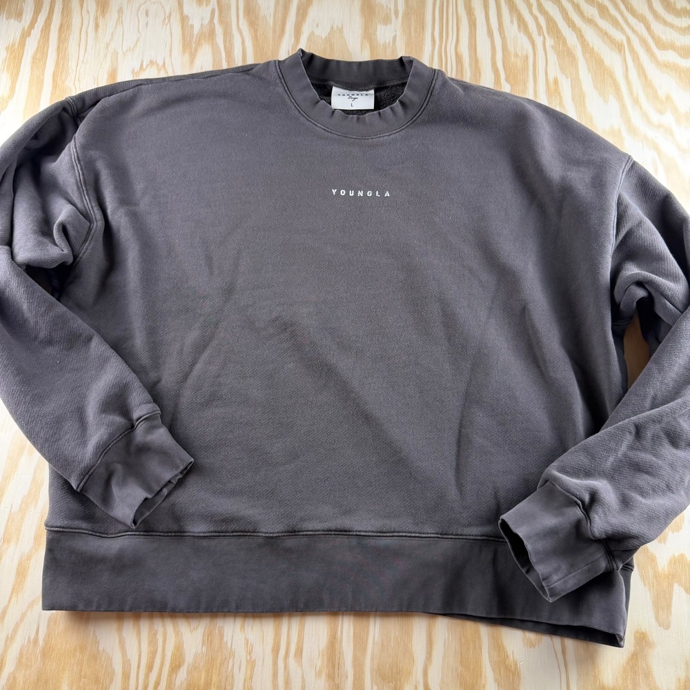 YoungLA Mens Model 561 YLA2244 Crewneck Sweatshirt Brown Large Cotton Fleece